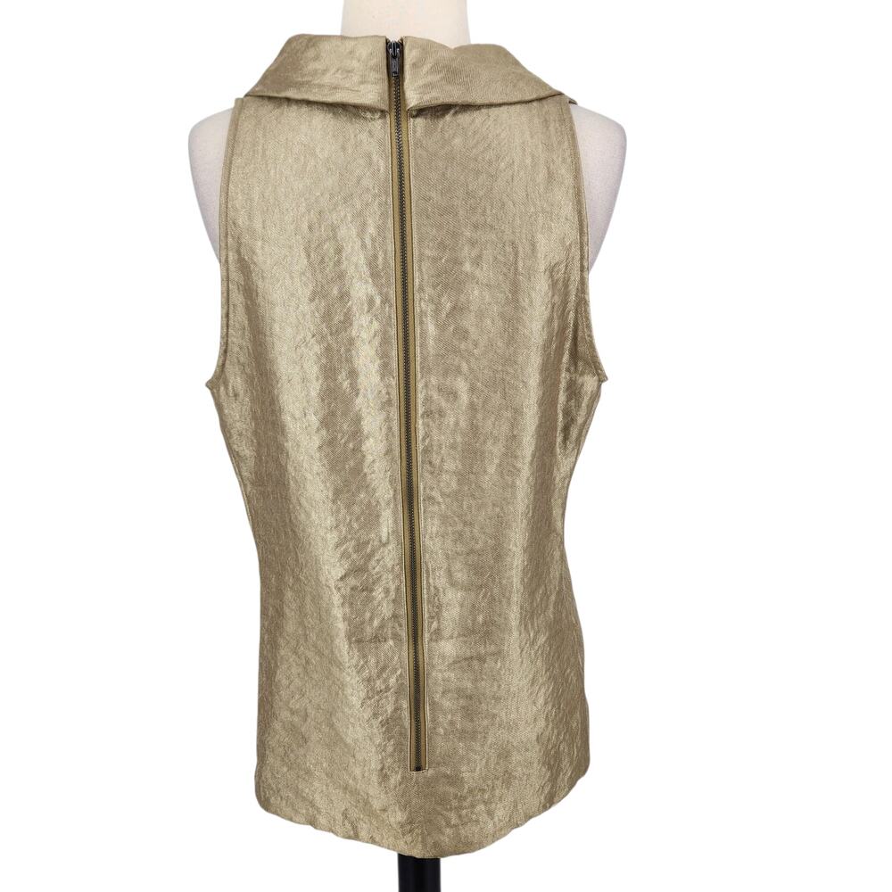 Ann Taylor Metallic Gold Sleeveless Top Size 12 Cowl Neckline Exposed Zipper - Picture 5 of 6